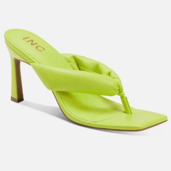 INC International Concepts Shoes - INC Lime Green Puffed Straps Faux Leather Open Toe Heels Green SZ 6.5